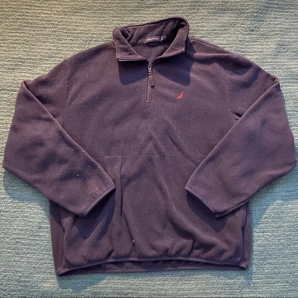 Vintage Navy Blue Nautica Fleece Quarter-Zip Sweatshirt w/ Pocket Medium - Picture 1 of 4